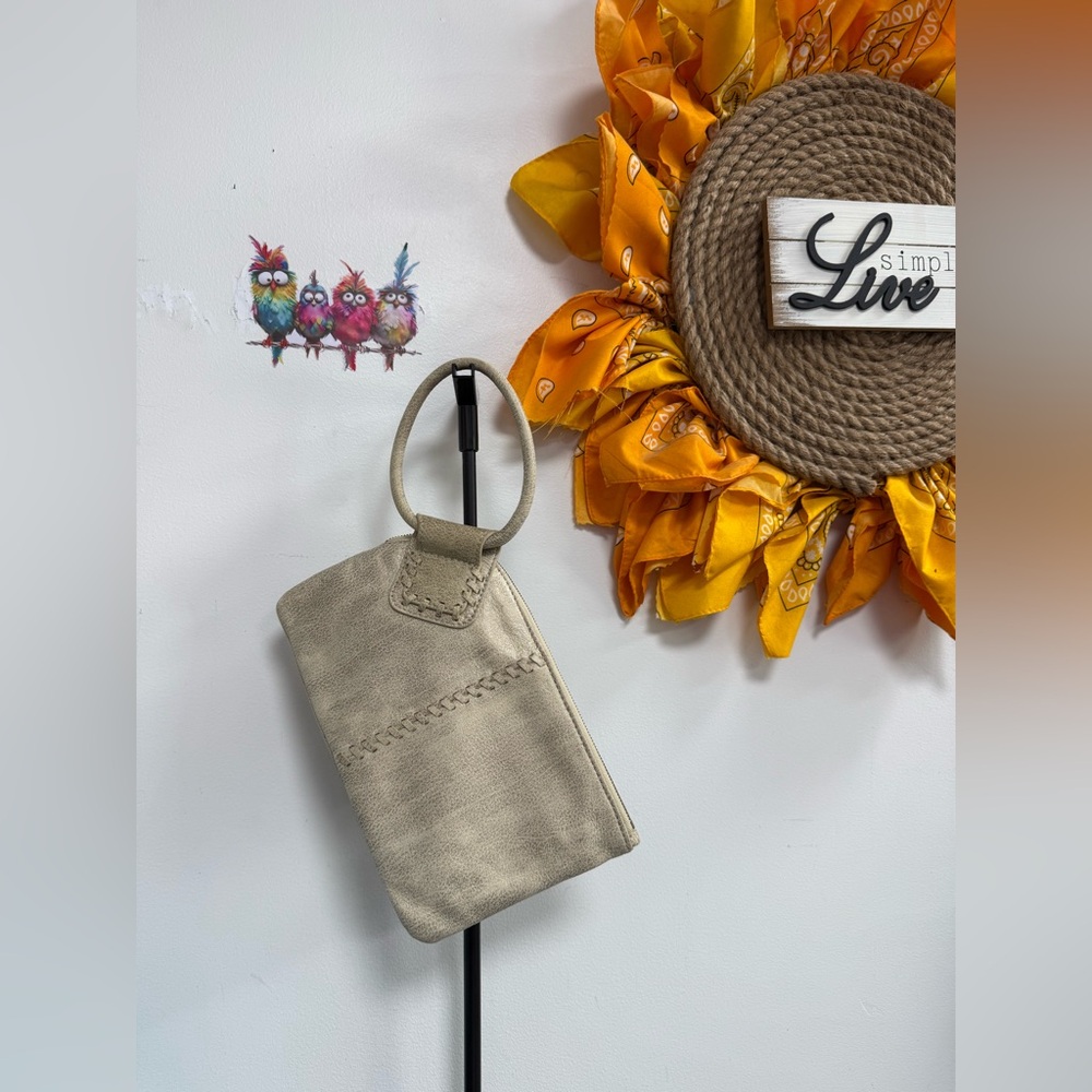 HOBO Beige Leather Wristlet Clutch with Tassel - Picture 4 of 7